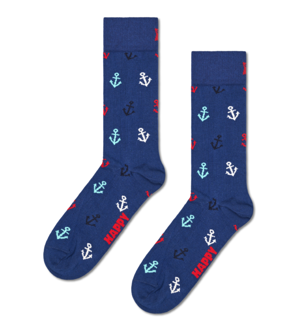 Navy Anchor Crew Socks