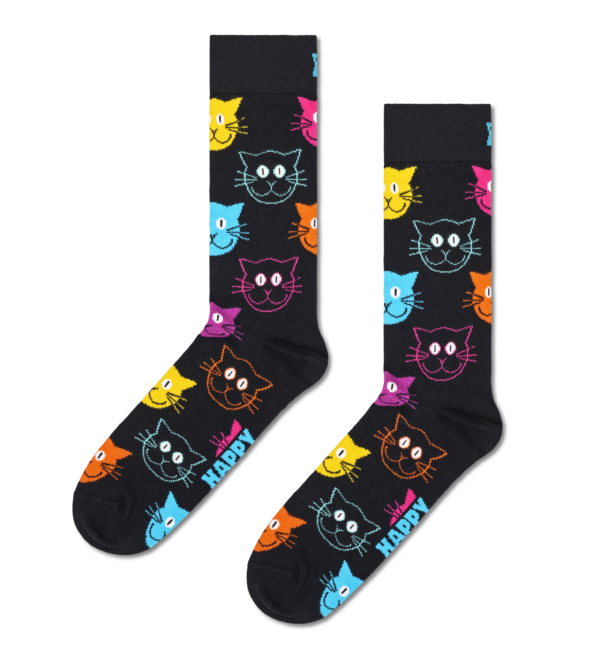 Zwarte Cat Crew Sokken | Happy Socks